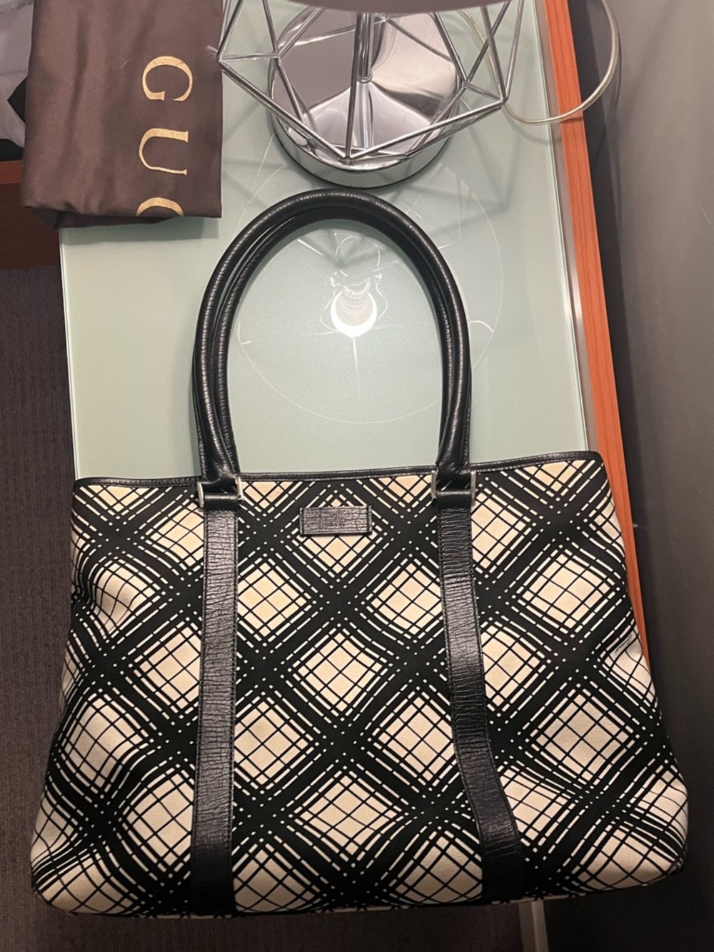 Gucci Centennial black & white canvas and leather trim tote - Picture 9 of 13